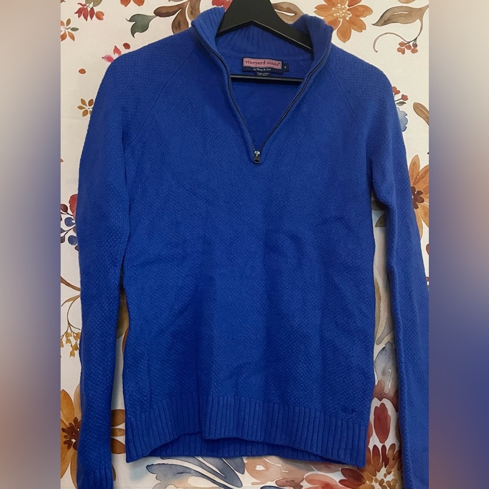 Vineyard Vines S Girls Wool Cashmere Blend Cobalt Dark Blue 1/4 Zip Fall Sweater